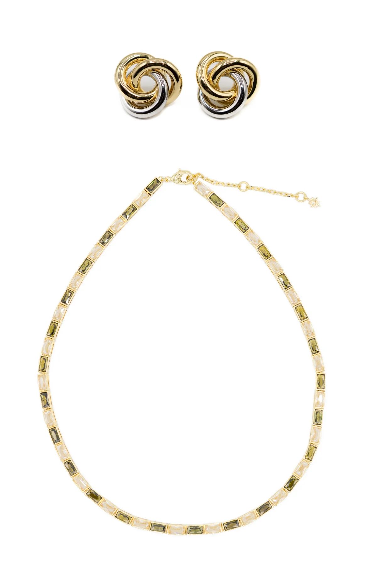 Knot Earring & Baguette Tennis Necklace Gift Set | The Avenue