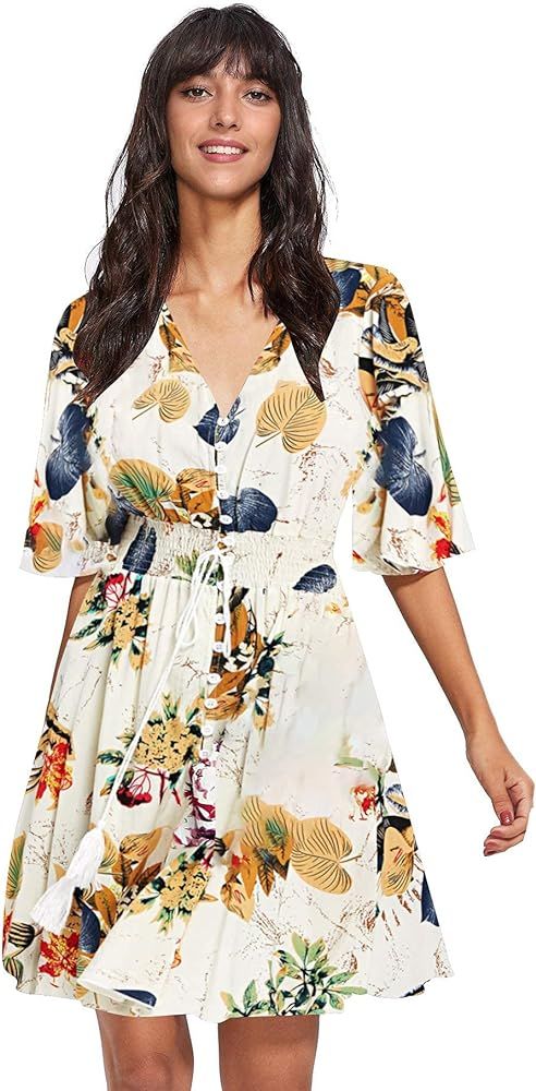 Milumia Women's Boho Button Up Split Floral Print Flowy Party Dress | Amazon (US)