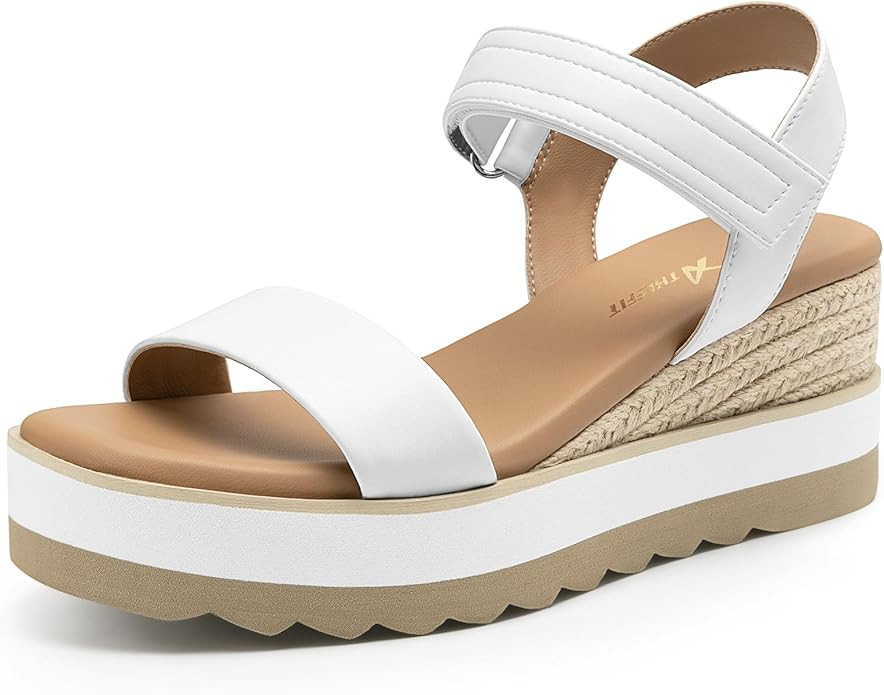 Athlefit Espadrille Wedge Sandals for Women, Open Toe Ankle Strap Low Wedge Heel Platform Sandals... | Amazon (US)