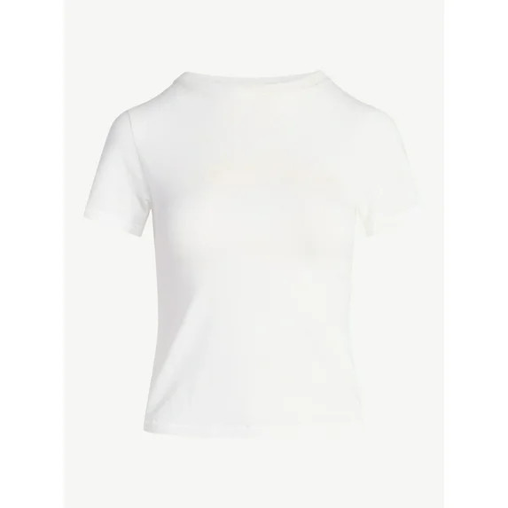 Scoop Women’s Stretch Cotton Blend Baby Tee with Short Sleeves, Sizes XS-XXL | Walmart (US)