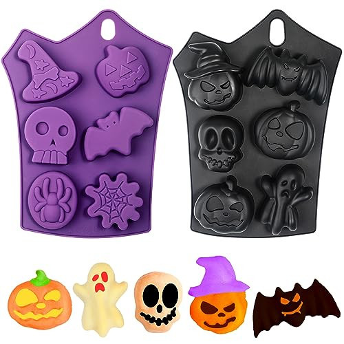 Webake Halloween Cake Pop Mold, Halloween Silicone Molds Shaped with Pumpkin, Skull, Ghost, Bat for Cake, Jello, Soap 2Pcs | Amazon (US)