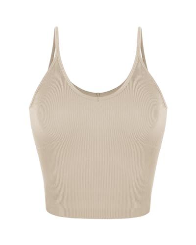 ODODOS 3-Pack V Neck Seamless Crop Tank for Women Ribbed Knit Soft Cropped Camisole Tops | Amazon (US)