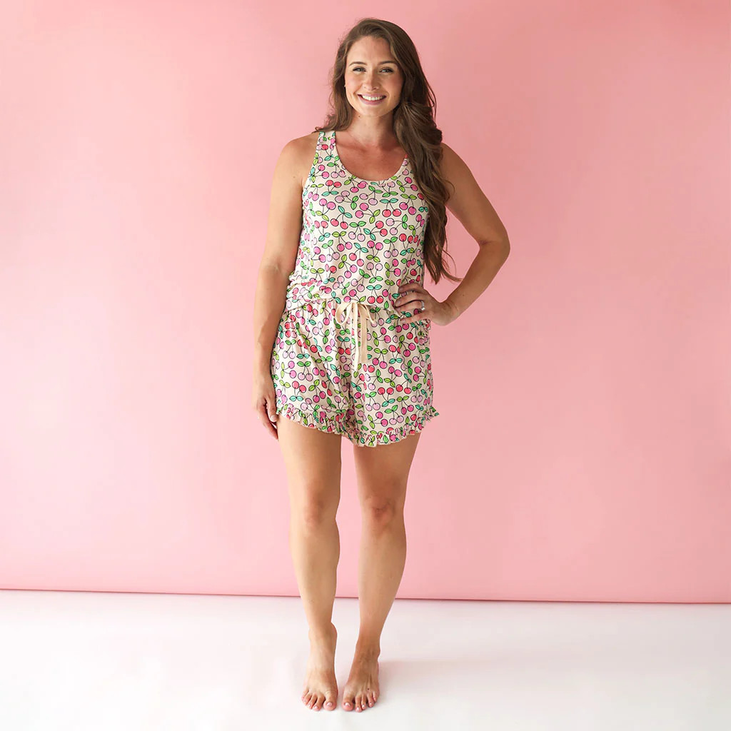 Cherry Pink Sleeveless Women's Loungewear | Summer Cherry | Posh Peanut