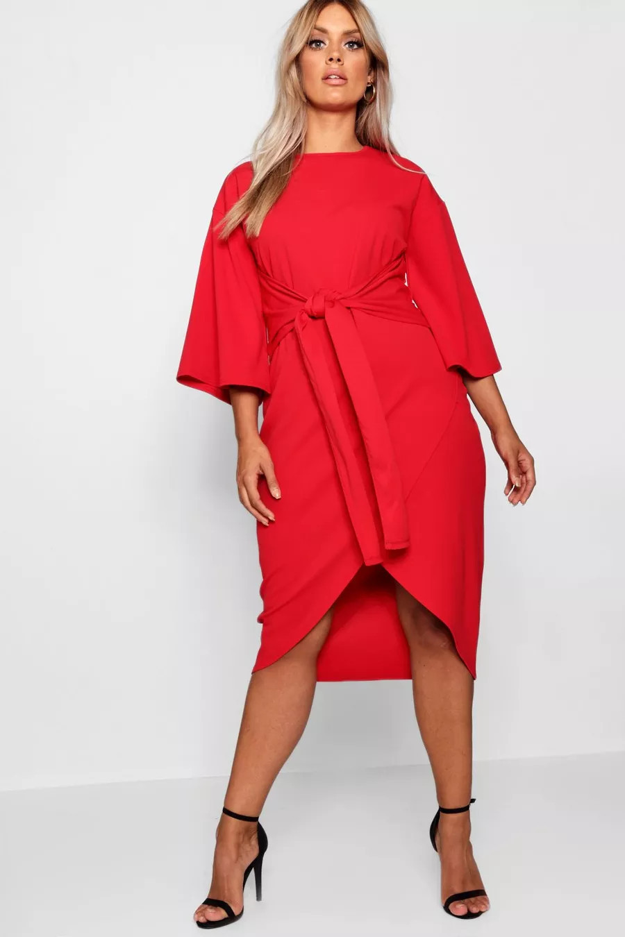 Plus Kimono Sleeve Wrap Over Midi Dress | Boohoo.com (US & CA)