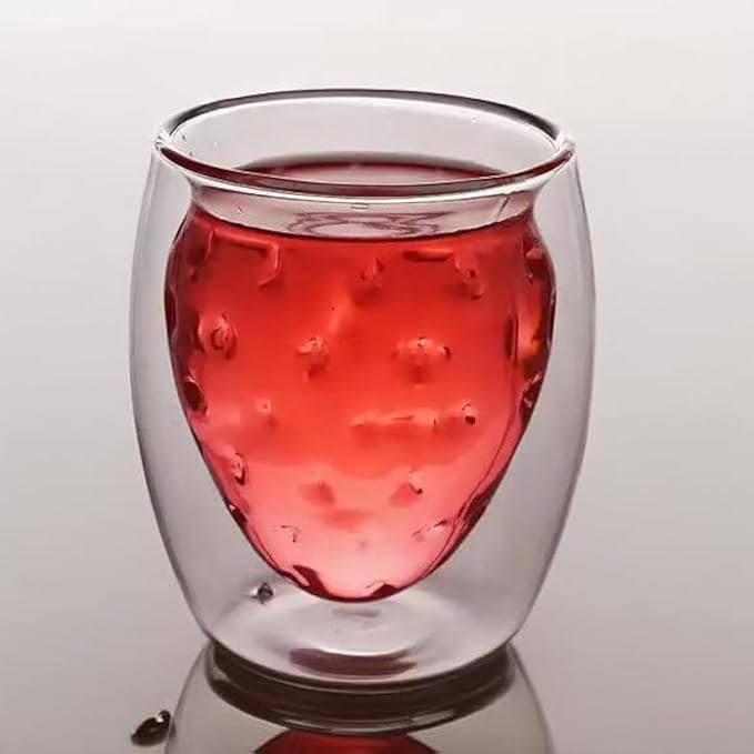 Strawberry Shaped Glass Cup Double Wall Glass Cups Strawberry Cup Strawberry Shaped Mugs Fruit Sh... | Amazon (US)