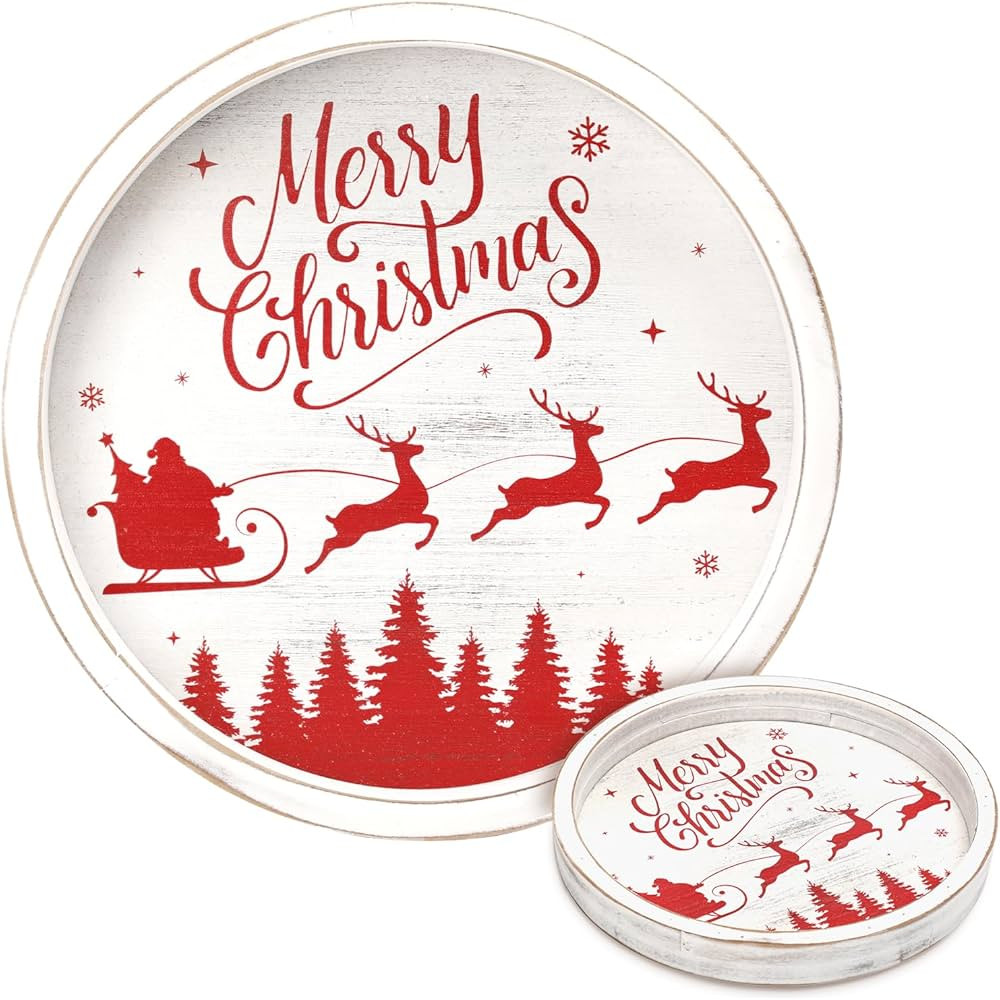 Christmas Serving Tray, Christmas Decorations for Home, Rustic Christmas Tray Serving Platters fo... | Amazon (US)