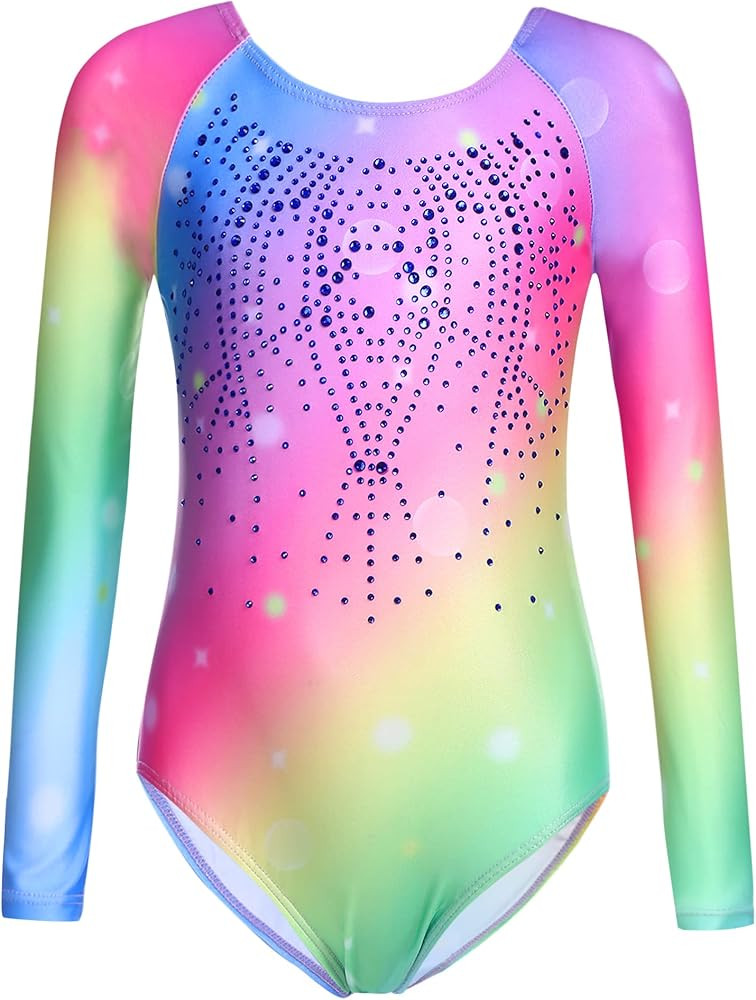 Zaclotre Kid Girls Gymnastic Leotard Long Sleeve Color Gradient Sparkly Ballet Dance One Piece Ou... | Amazon (US)