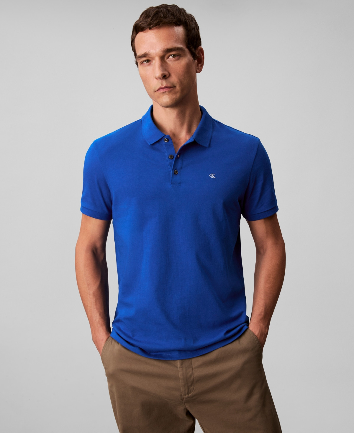 Calvin Klein Men's Short Sleeve Solid Polo Shirt - Ocean Tides | Macy's