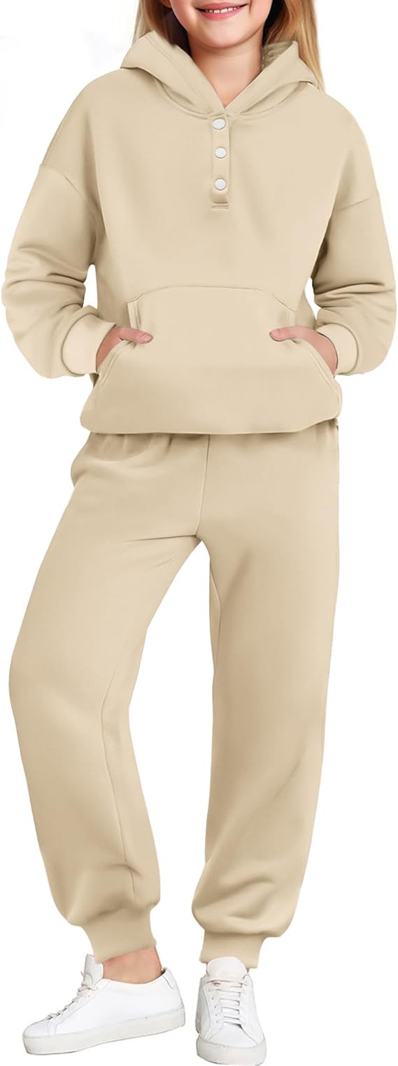 Arshiner Girls 2 Piece Outfits Fashion Sweatsuits Button Down Hooded Sweatshirt and Sweatpants wi... | Amazon (US)