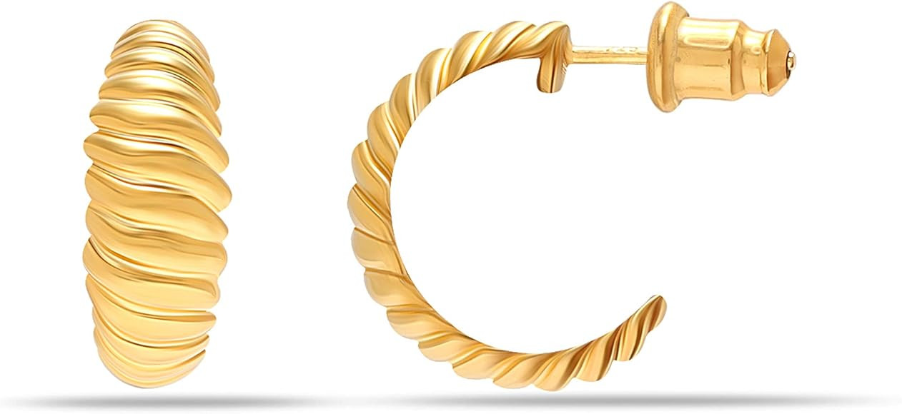 Charmsy 925 Sterling Sliver SMALL 18K Gold-Plated C Hoops Charlotte Dome Huggies Stud Earrings fo... | Amazon (UK)