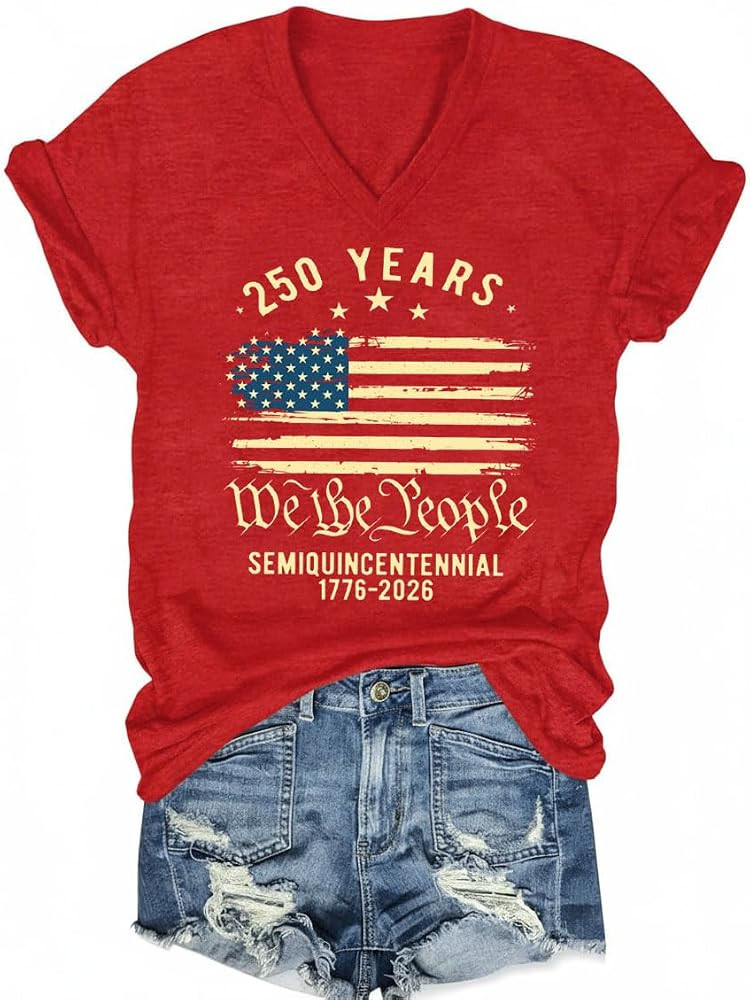 Women V Neck Star Flag T-Shirt Summer Retro Graphic Short Sleeved Shirt July 4th Patriot Casual H... | Amazon (US)