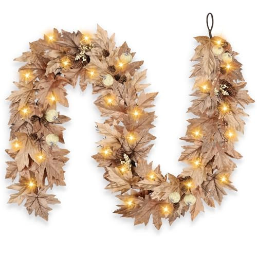 9 FT Lighted Fall Garland with Lights Autumn Automatic ON/Off Timer | Amazon (US)
