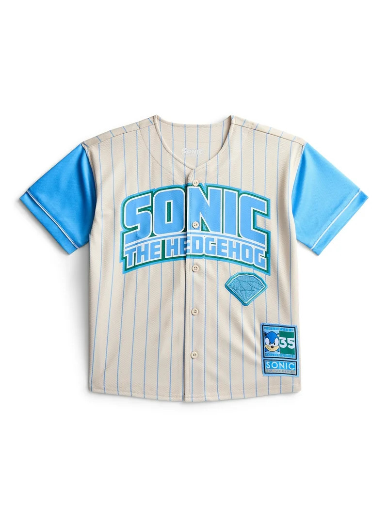 Sonic the Hedgehog Boys Graphic Baseball Button Down Jersey with Short Sleeves, Sizes 4-12 | Walmart (US)