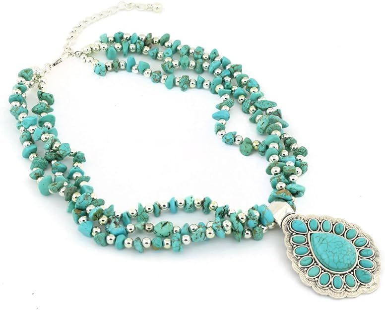 jianxi Vintage Alloy Synthetic Turquoise Necklace Fashion Jewelry Women | Amazon (US)