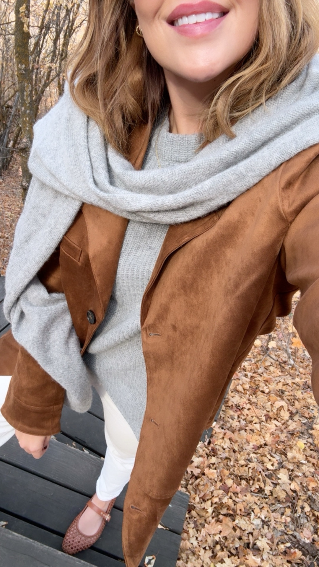 Today’s outfit… a cashmere scarf & sweater, white pants, a vintage suede blazer, my favorite sunnies, and flats (though loafers with socks would have been more appropriate for the cold)! 

#LTKSeasonal #LTKMidsize #LTKStyleTip