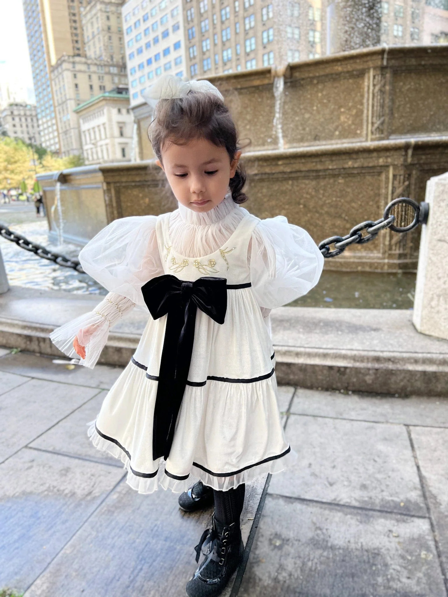 Aurora Ivory Velour Dress | petite maison kids
