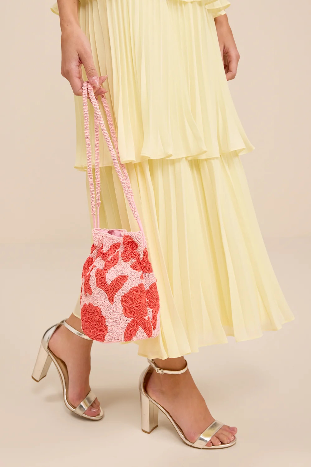 Miridia Pink Multi Floral Beaded Drawstring Bucket Bag | Lulus