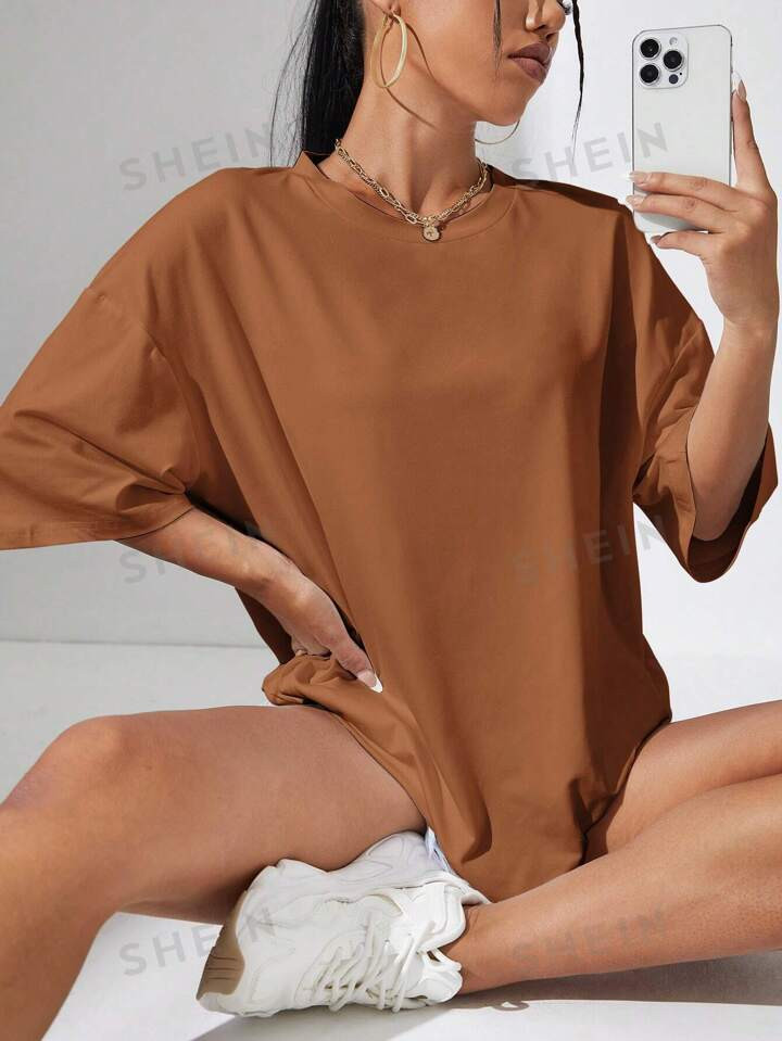 Solid Drop Shoulder Oversized Tee | SHEIN