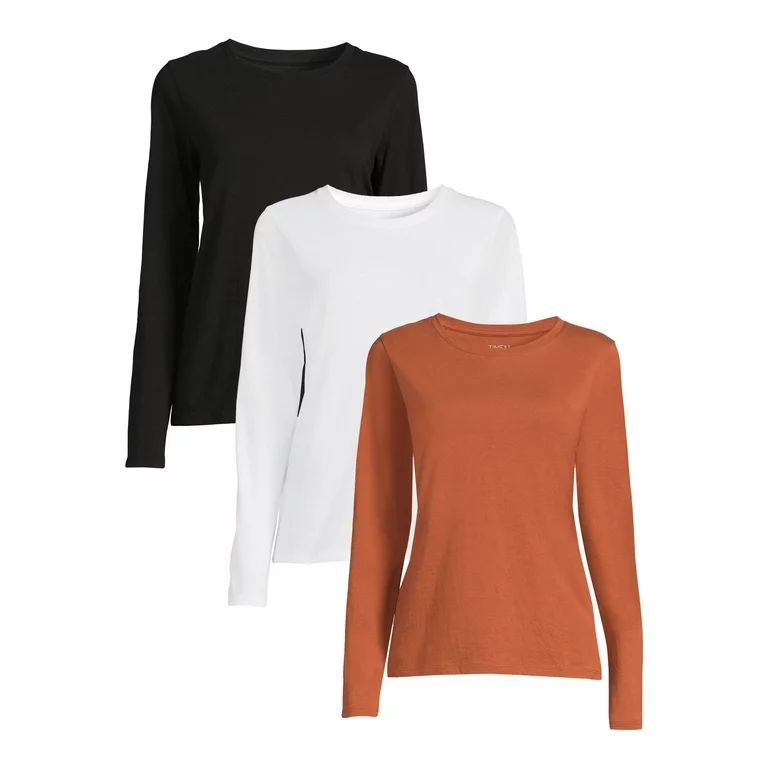 Time and Tru Women's Crewneck Tee with Long Sleeves, 3-Pack | Walmart (US)