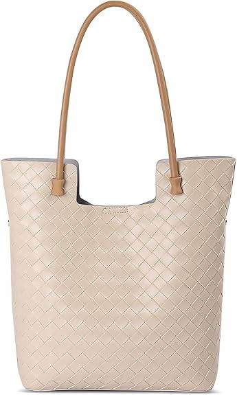 Genuine Leather Tote Bag for Women - Woven Work Bag with Structured Compartments, Office Purse & ... | Amazon (US)