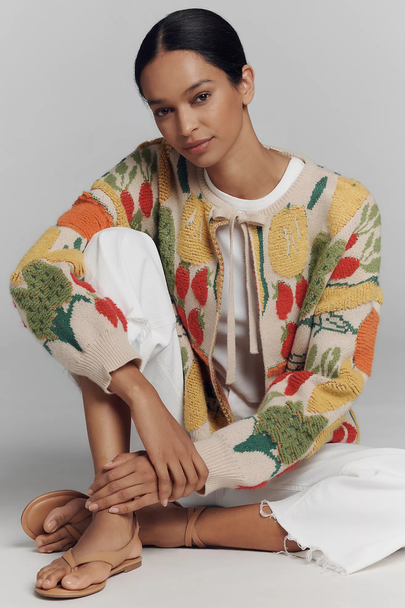 Maeve Veggie-Embellished Cardigan Sweater | Anthropologie (US)