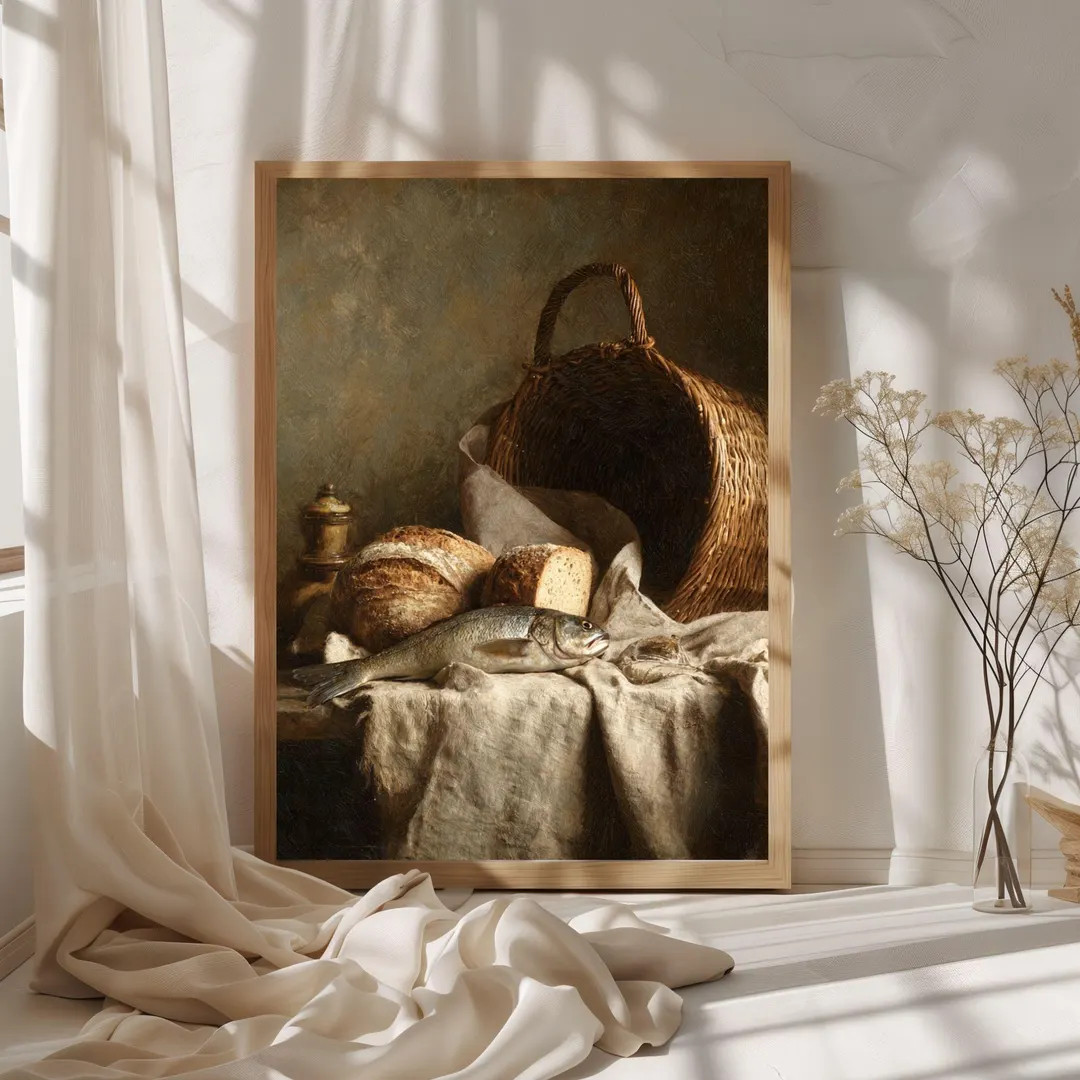 Biblical Bread and Fish Wall Art,Loaves and Fishes Christian Poster,Rustic Christian Print,Religi... | Etsy (US)