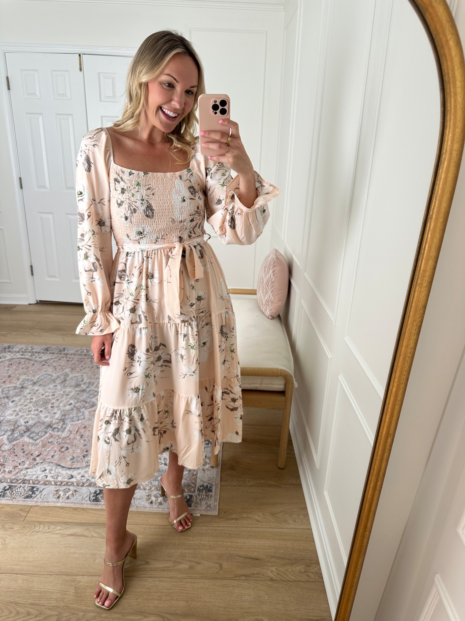 Love this peachy pink color! Easter outfit - Mother’s Day outfit - family photos dress - wearing a med 

#LTKFindsUnder50 #LTKStyleTip #LTKMidsize