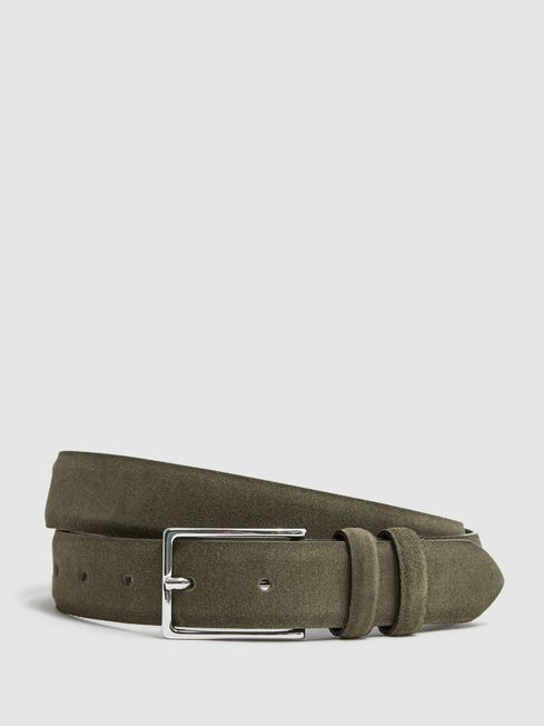 Suede Belt in Khaki | Reiss UK