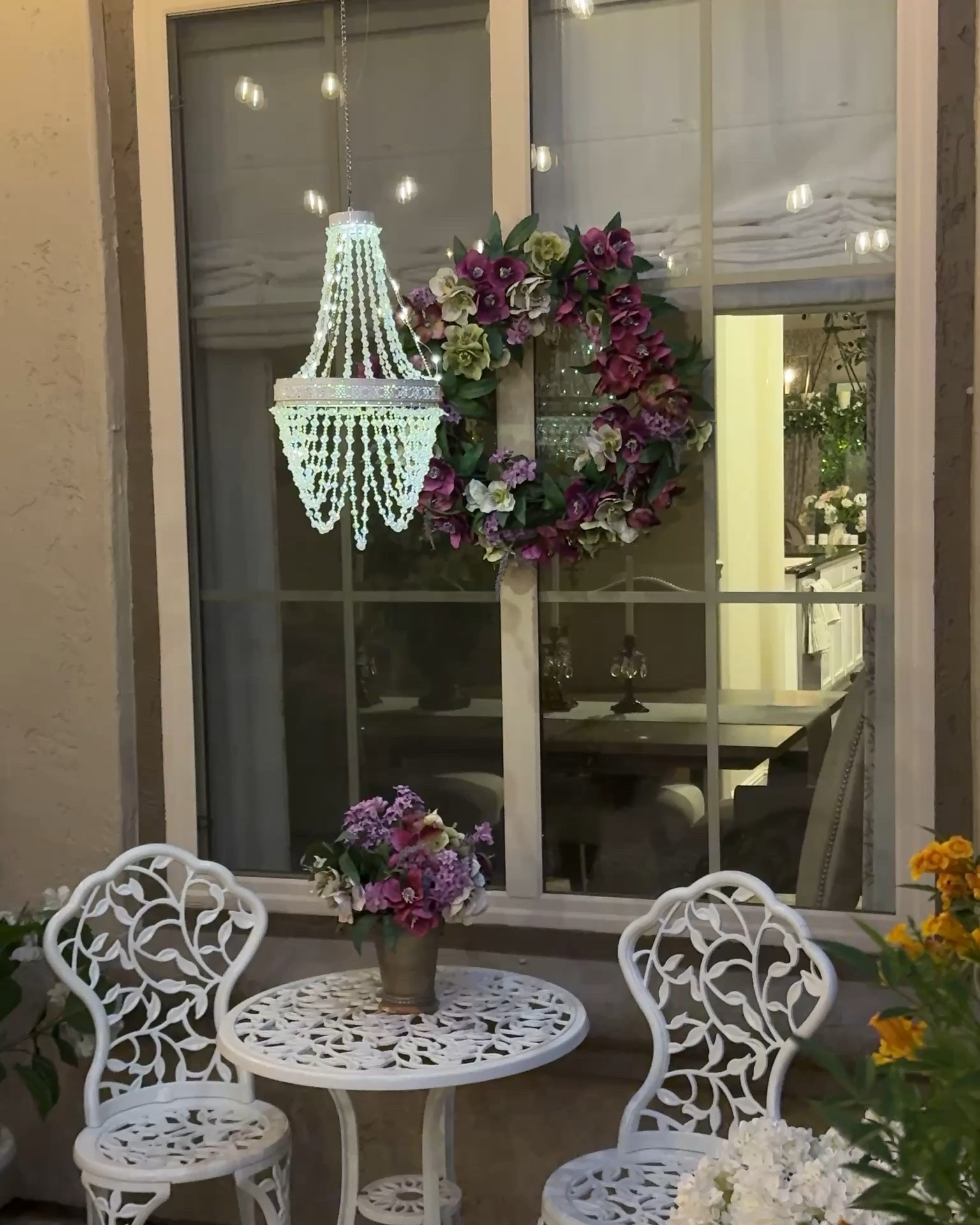 Solar French Country chandelier. ✨🤩Charges up from the sun by day and glows beautifully by night. 

Looks beautiful in trees too! 

Solar chandelier, solar lights, outdoor chandelier