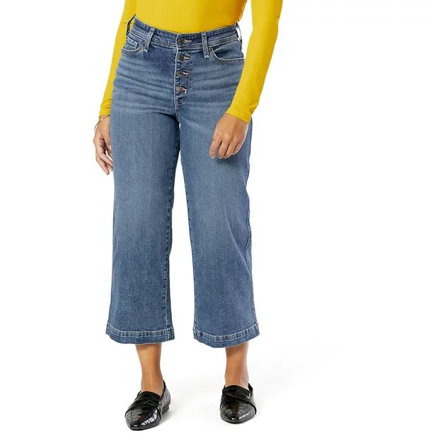 Signature by Levi Strauss & Co. Women's High Rise Wide Leg Button Fly Cropped Jeans | Walmart (US)