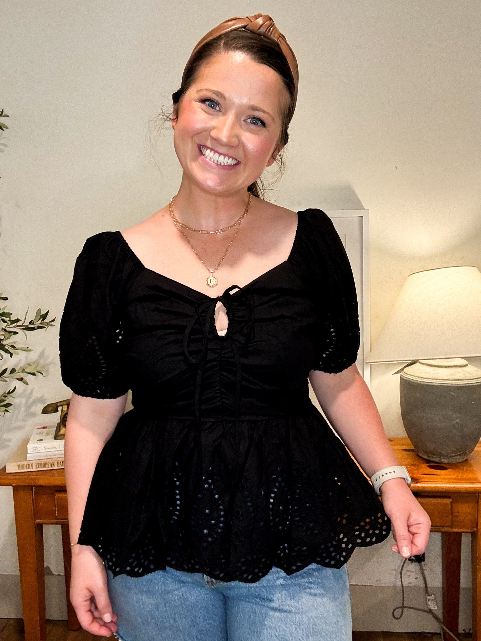 Black eyelet top. Spring top. Summer top 