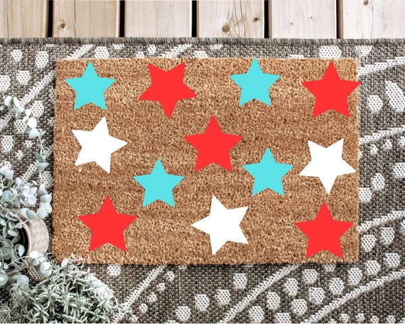 Light Blue Star Doormat | Memorial Day Doormat | 4th of July Doormat | Home Decor | Red White Blu... | Etsy (US)