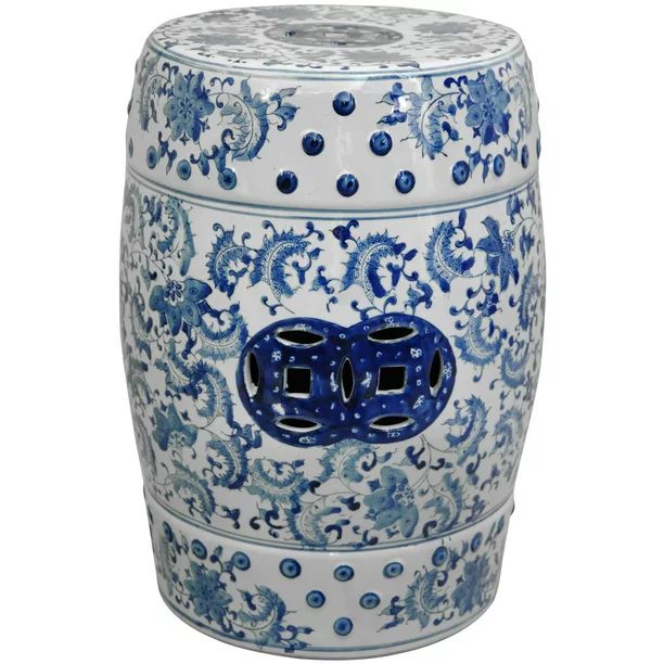 Oriental Furniture 18" Floral Blue & White Porcelain Garden Stool - Walmart.com | Walmart (US)