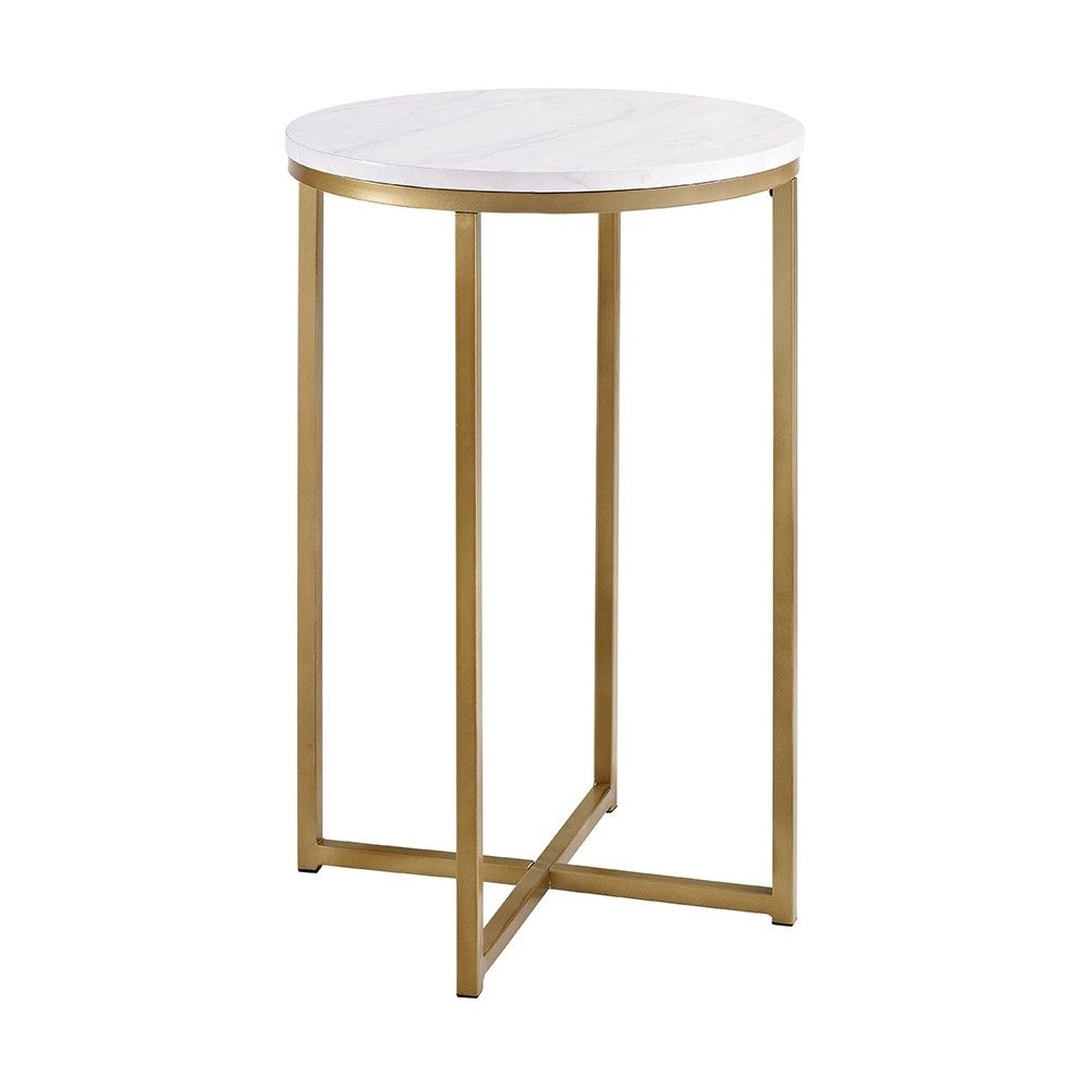 Vivian Glam X Leg Round Side Table Faux White Marble/Gold - Saracina Home | Target
