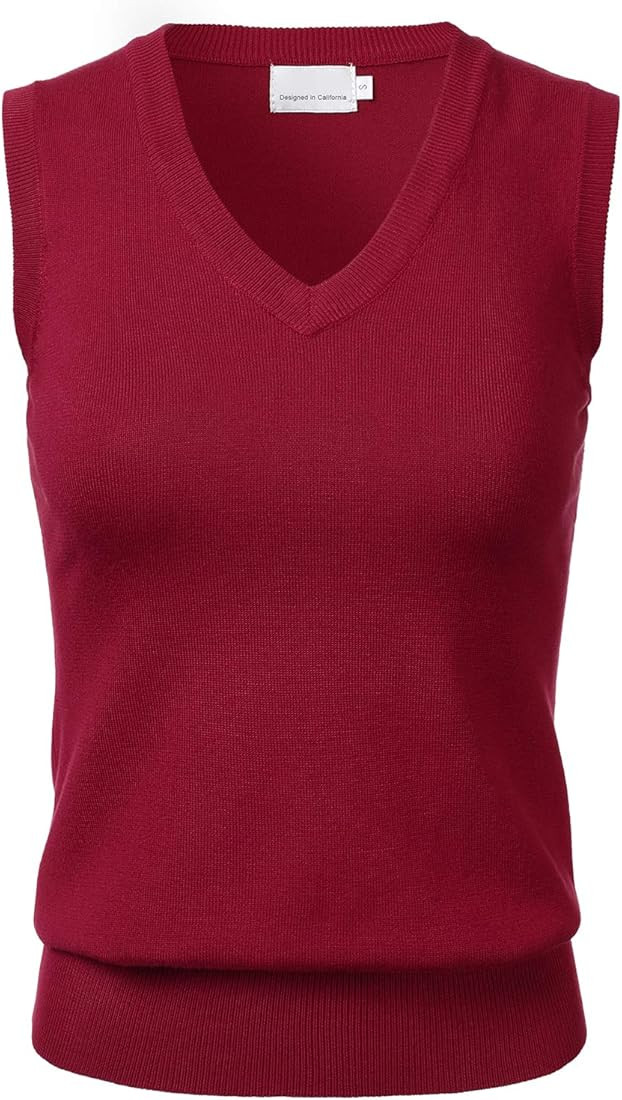 Women Solid Classic V-Neck Sleeveless Pullover Sweater Vest Top | Amazon (US)