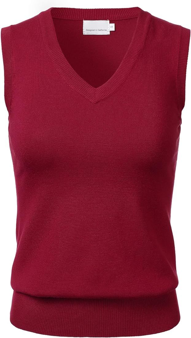 Women Solid Classic V-Neck Sleeveless Pullover Sweater Vest Top | Amazon (US)