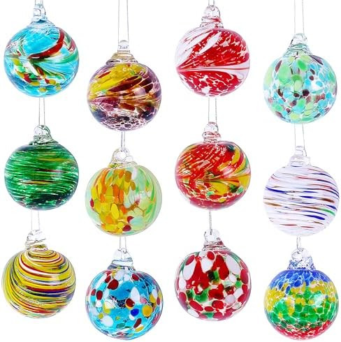 Christmas & Halloween Glass Ball Ornaments (Set of 12), 2.4" Crystal Hand Blown Decor, 2025 Holid... | Amazon (US)