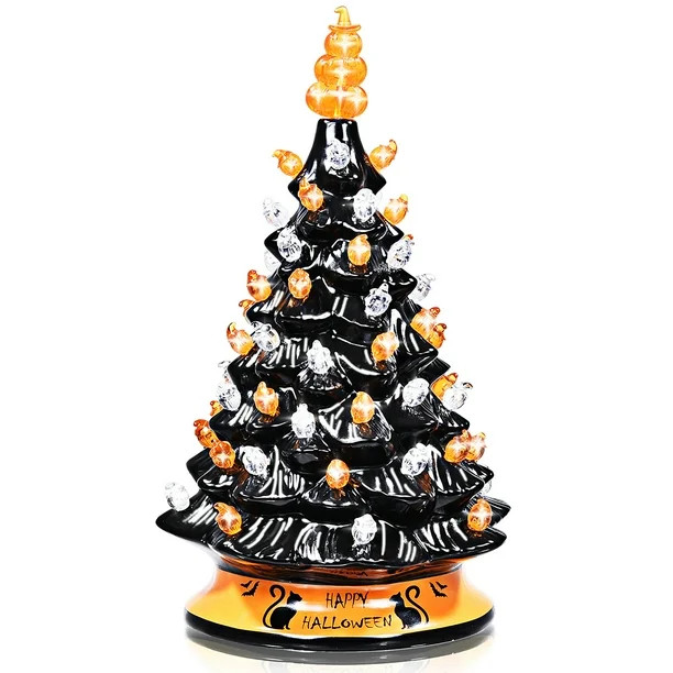 Costway 15'' Pre-Lit Ceramic Hand-Painted Tabletop Halloween Tree Battery Powered Black - Walmart... | Walmart (US)