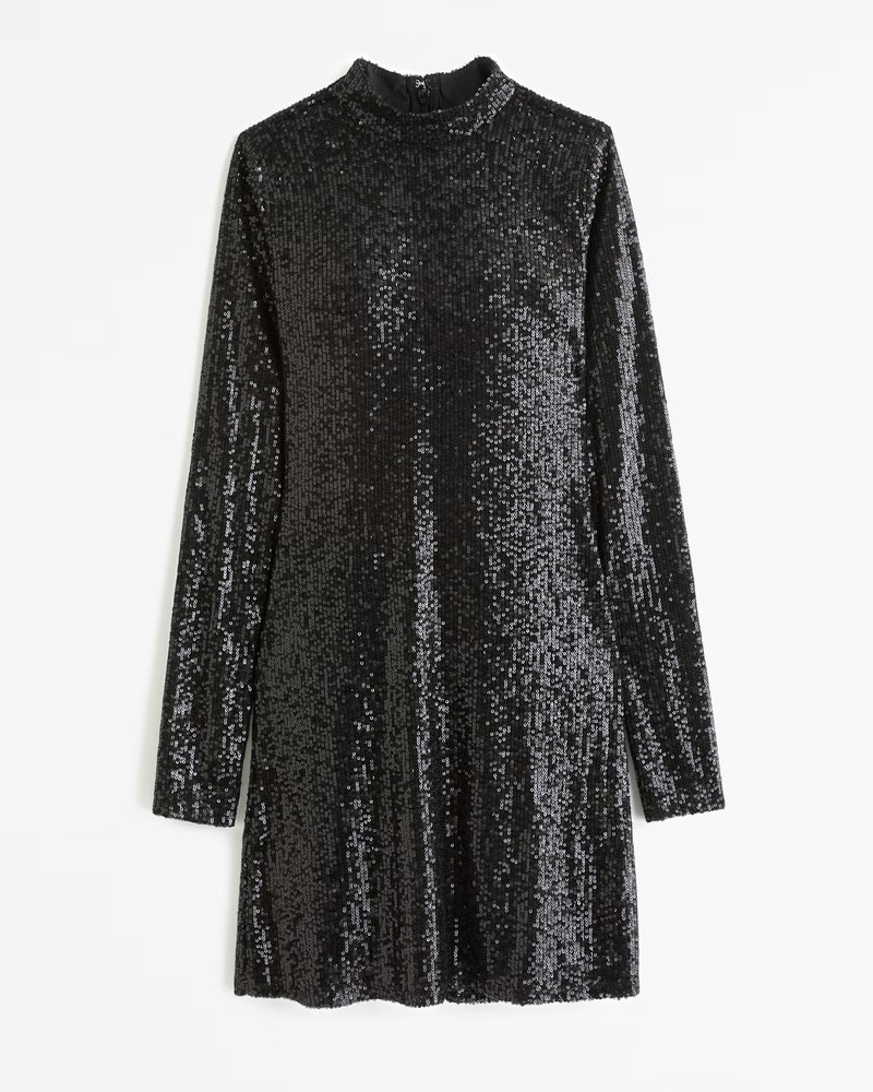 Long-Sleeve Sequin Mockneck Mini Dress | Abercrombie & Fitch (US)
