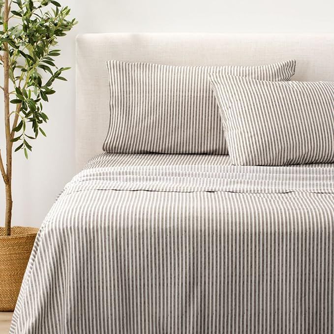 Nate Home by Nate Berkus 200TC 4-Piece Cotton Percale Printed Stripe Sheet Set | Cool Breathable ... | Amazon (US)