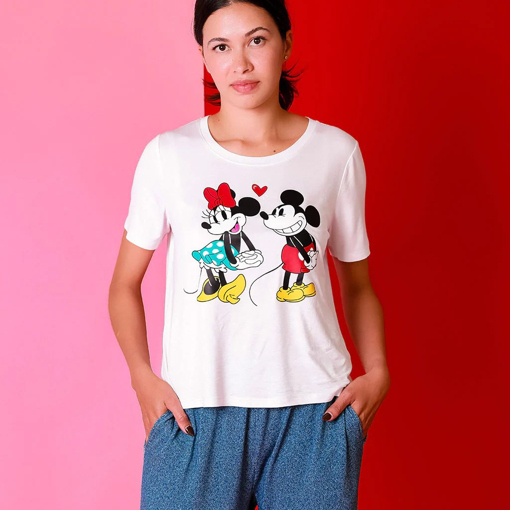 Eternal Loves White Short Sleeve Women's Pajama Top | Disney's Mickey Loves Minnie | Posh Peanut
