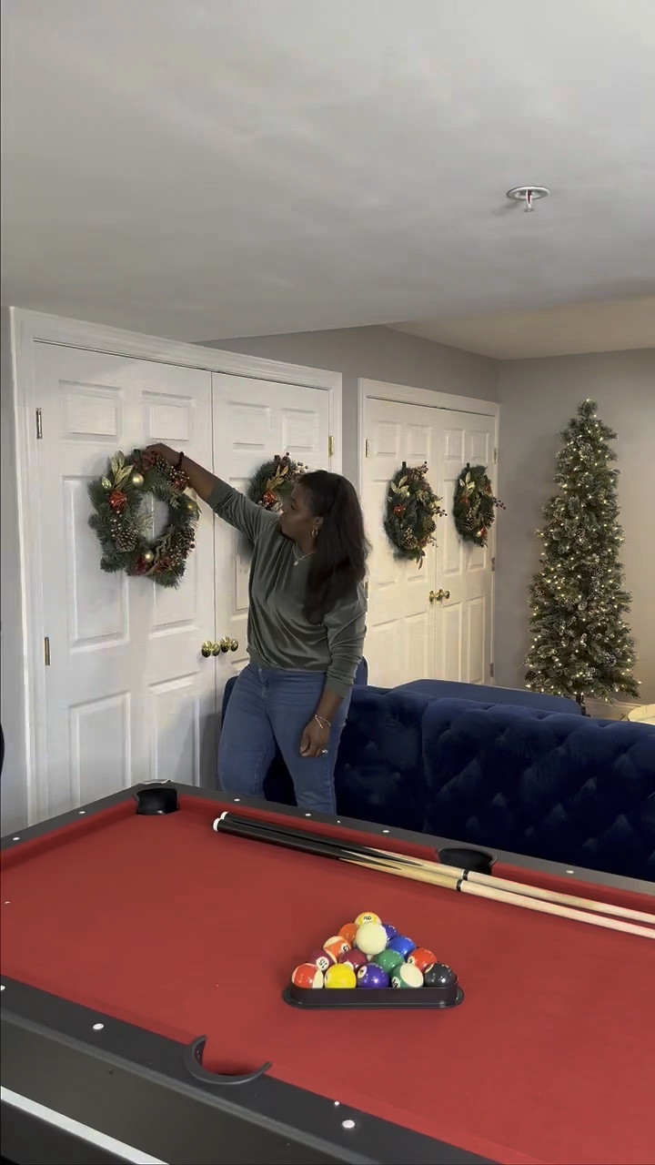 Decorate my den / game room for Christmas with me 🫶🏾 these command hooks and strips are a life saver for wreaths and garlands 👌🏾

#LTKHome #LTKSeasonal #LTKHoliday