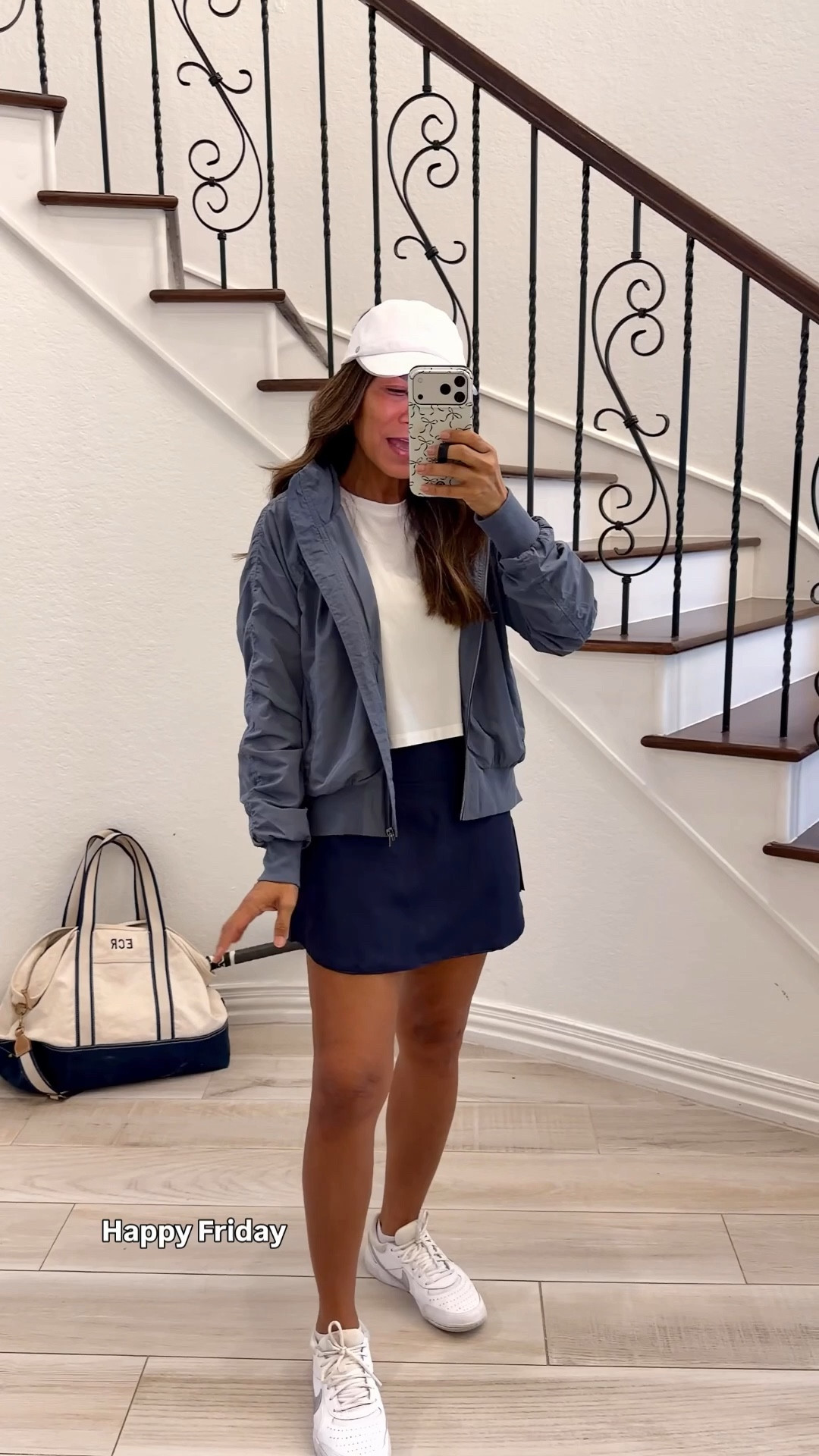 I’m 5’2” 118#ish for reference 
Jacket in XS color Slate. This is the regular length.
Tank top in small tts.
Sports Bra medium Insized up.
Tennis skort small tts.
Nike shoes are old -linking similar. 
Active lifestyle, over 50

#LTKPetite #LTKActive #LTKOver40