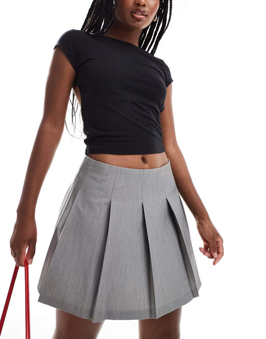 ASOS DESIGN tailored pleated mini skirt in gray | ASOS (Global)