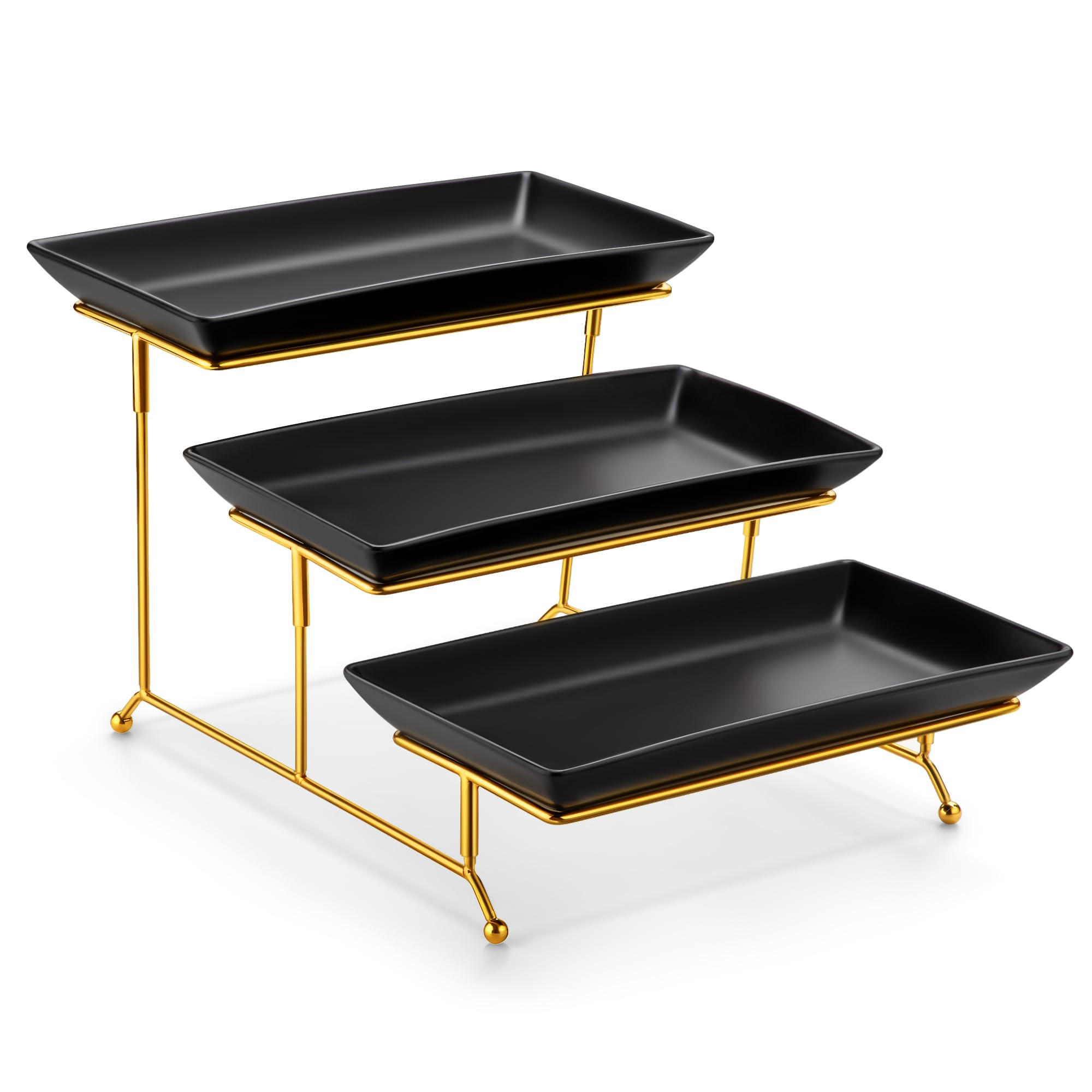 MALACASA 3 Tier Serving Trays for Party, 12 Inch Porcelain Black Trays for Serving Food, Dessert ... | Amazon (US)