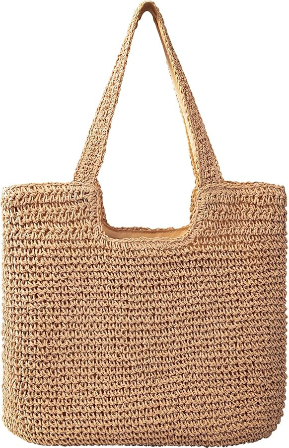 Pleneal Straw Beach Bags for Women - Women Beach Handmade Woven Tote Bag, Summer Mesh Hollow Shou... | Amazon (US)