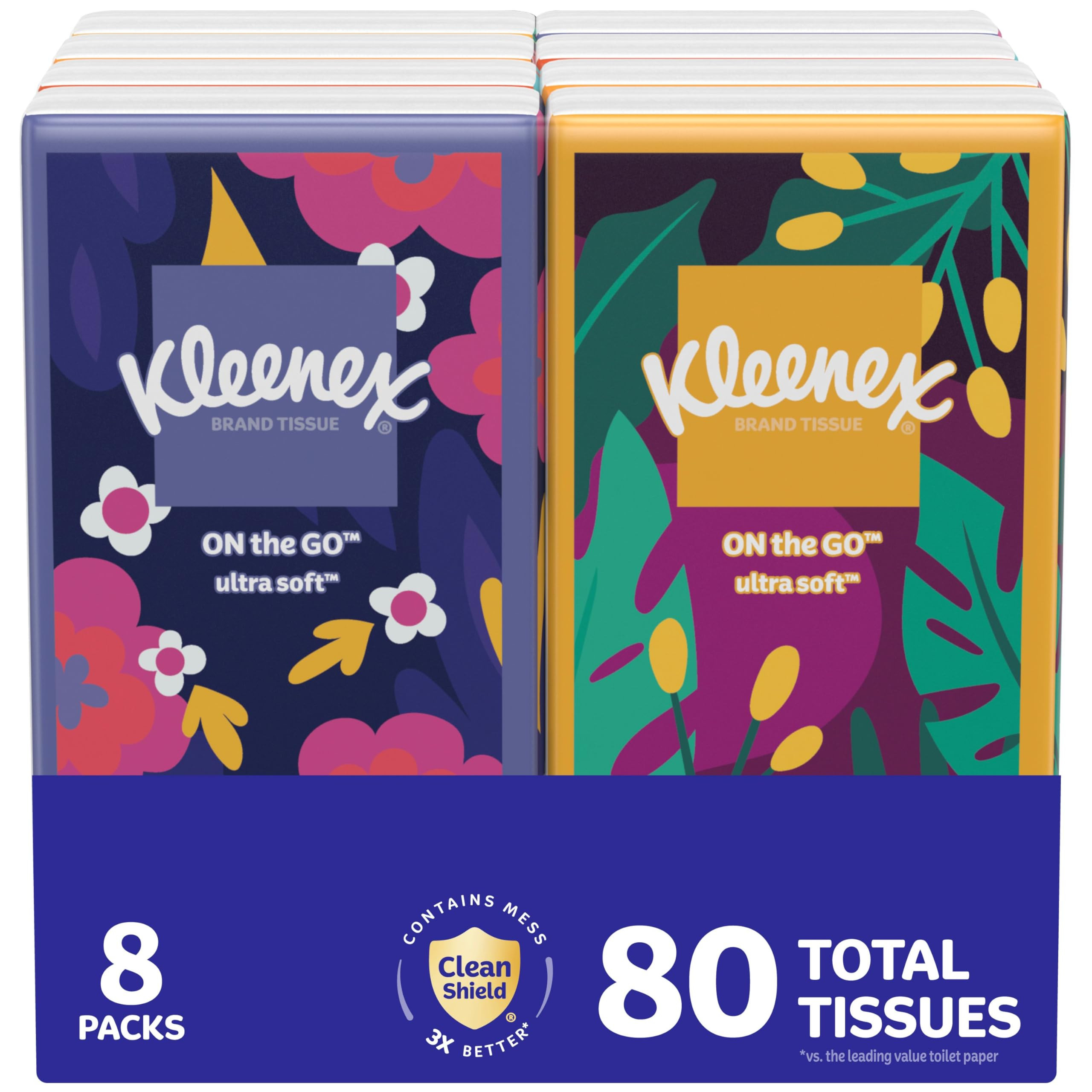 Kleenex On-The-Go Facial Tissues, 8 On-The-Go Packs, 10 Tissues per Box, 3-Ply (80 Total), Packag... | Amazon (US)
