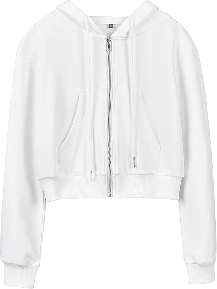 Hooever Womens Cute Workout Cropped Zip Up Drawstring Hoodie Sweatshirt Jacket | Amazon (US)