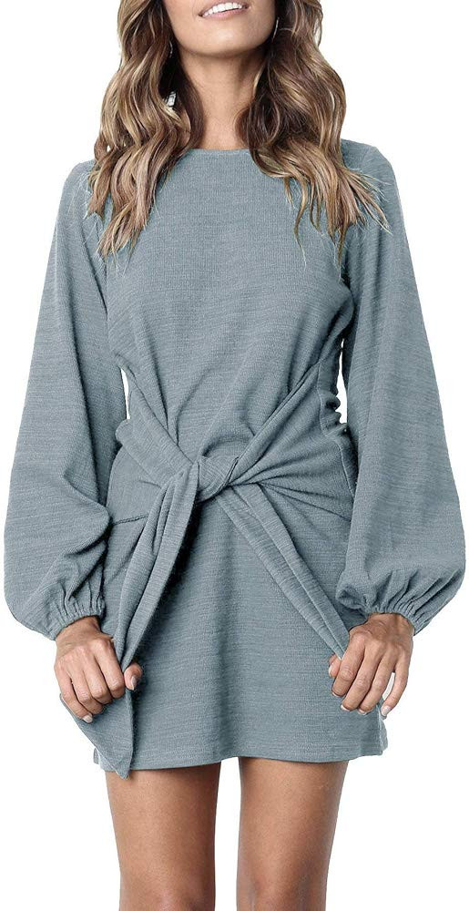 Women's Autumn Winter Cotton Long Sleeves Elegant Knitted Bodycon Tie Waist Sweater Pencil Dress | Amazon (US)