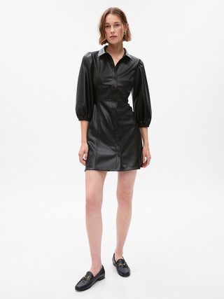 Puff Sleeve Faux-Leather Mini Dress | Gap (US)